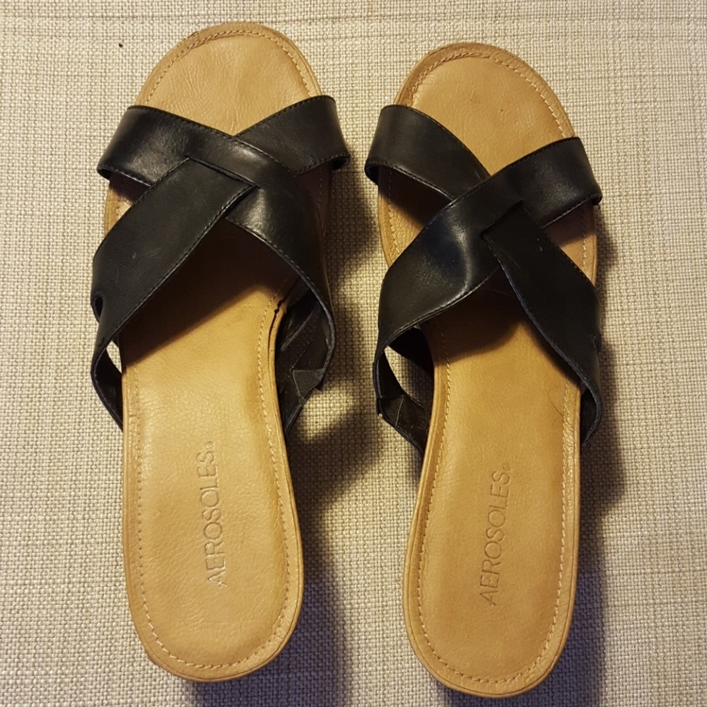 Black strappy leather sandals